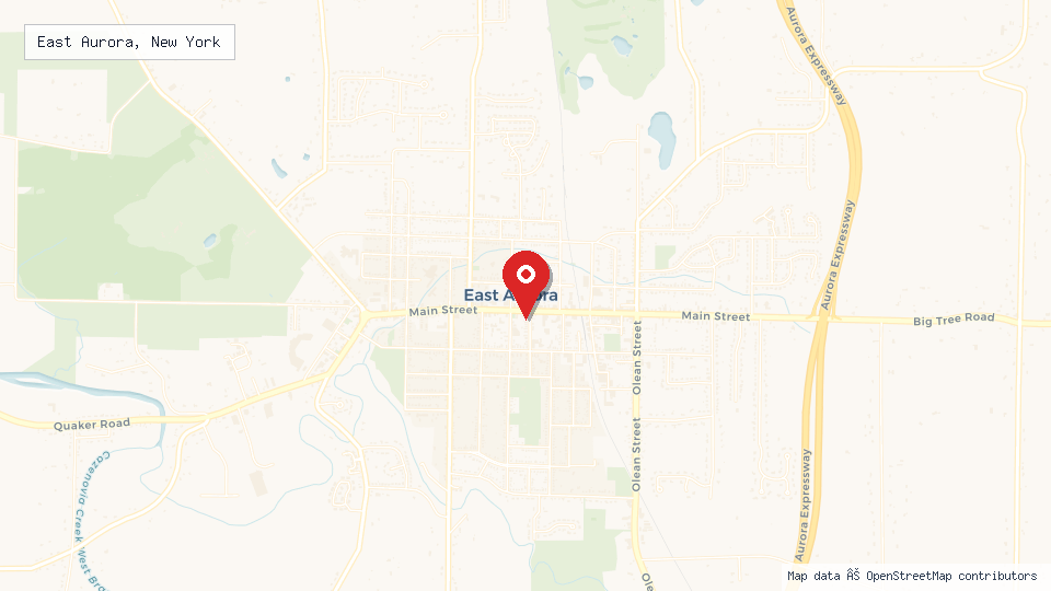 Street map of East Aurora, New York with location pin