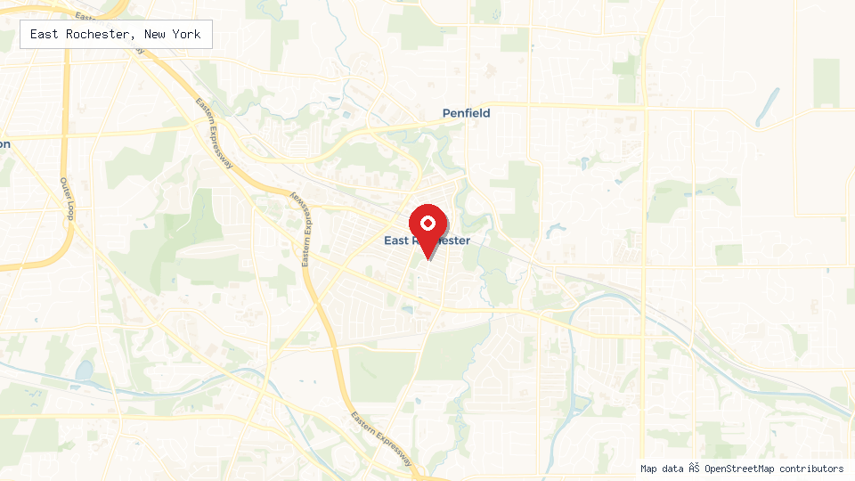 Street map of East Rochester, New York with location pin