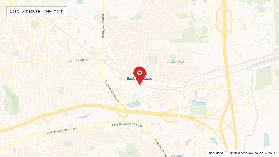 Street map of East Syracuse, New York with location pin