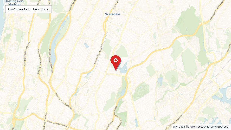 Street map of Eastchester, New York with location pin