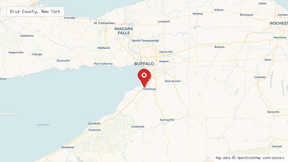 Street map of Erie County, New York with location pin