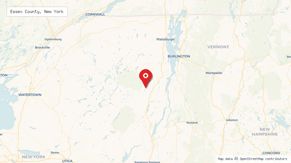 Street map of Essex County, New York with location pin