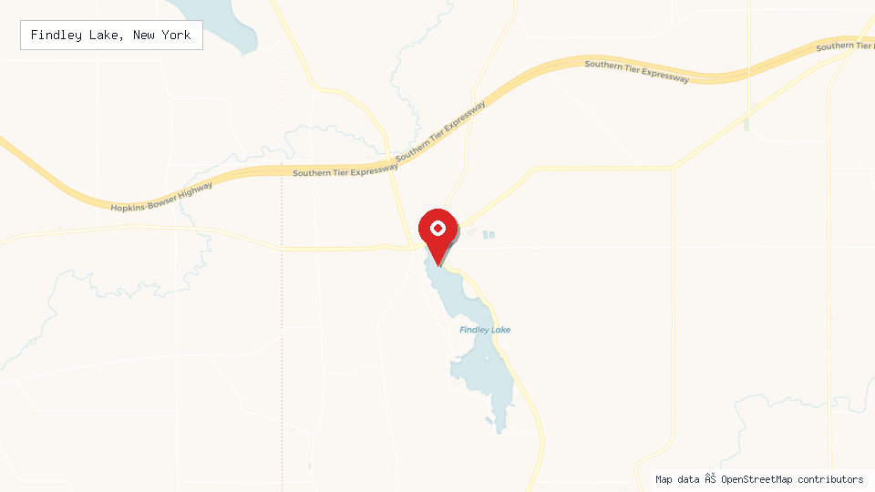 Street map of Findley Lake, New York with location pin