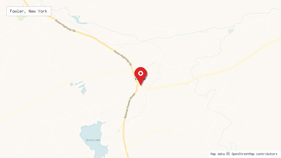 Street map of Fowler, New York with location pin