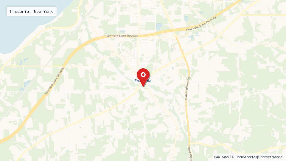 Street map of Fredonia, New York with location pin