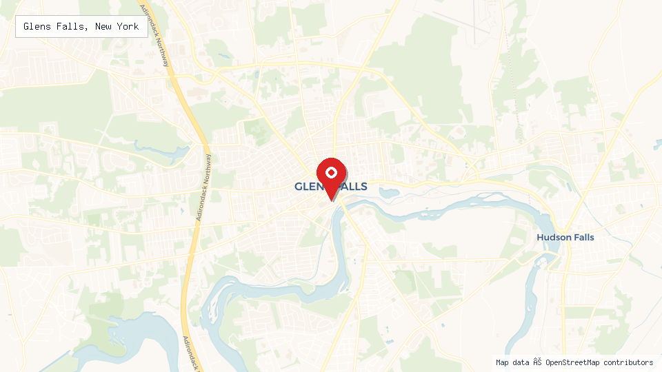 Street map of Glens Falls, New York with location pin