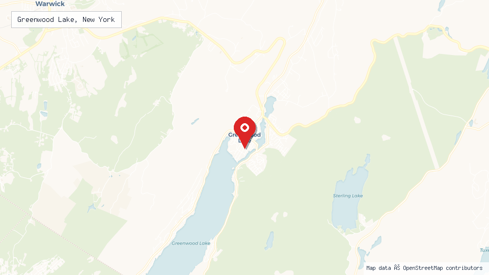 Street map of Greenwood Lake, New York with location pin