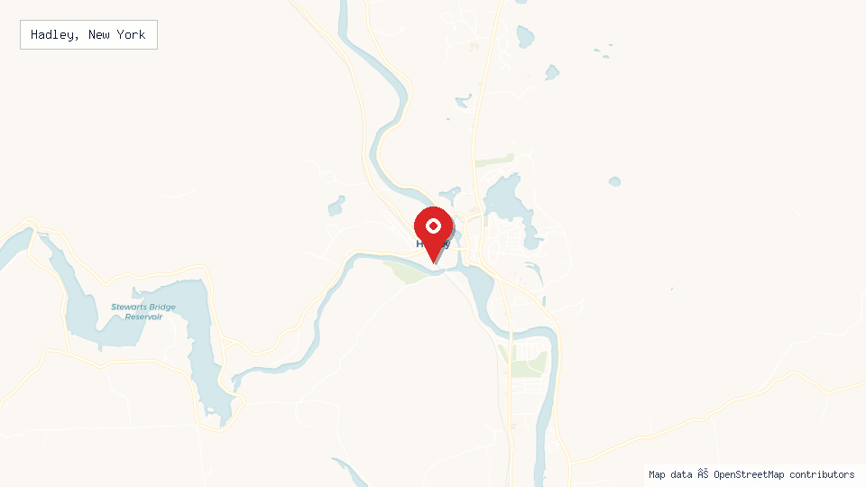Street map of Hadley, New York with location pin