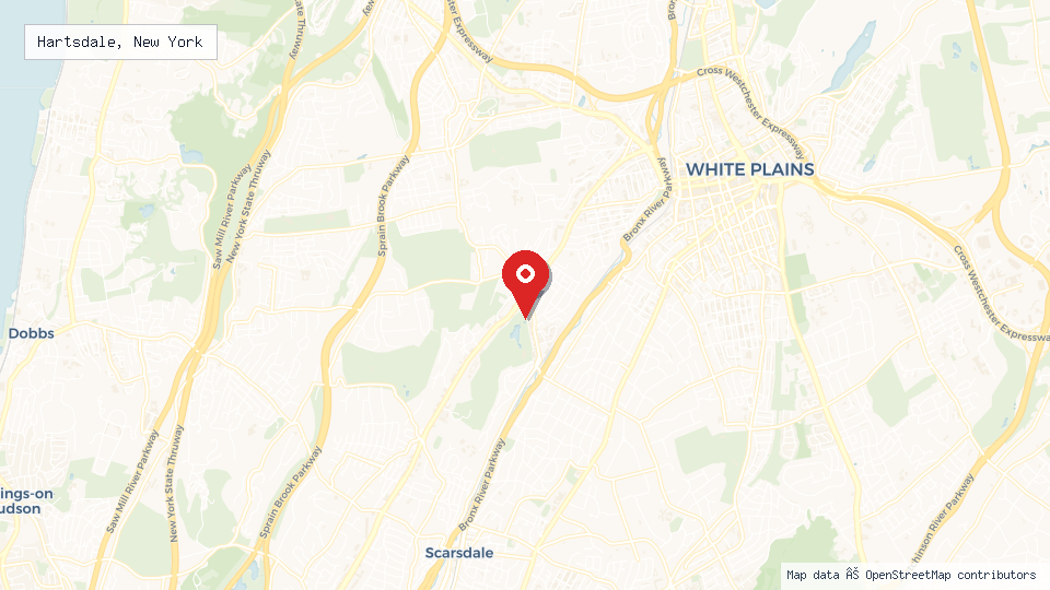 Street map of Hartsdale, New York with location pin