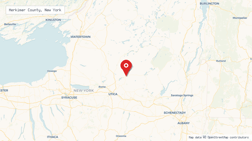 Street map of Herkimer County, New York with location pin