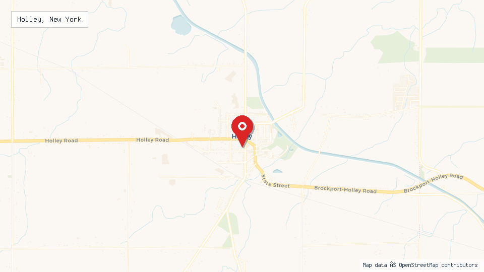 Street map of Holley, New York with location pin
