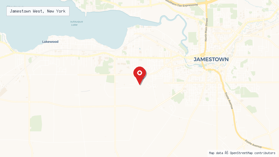 Street map of Jamestown West, New York with location pin