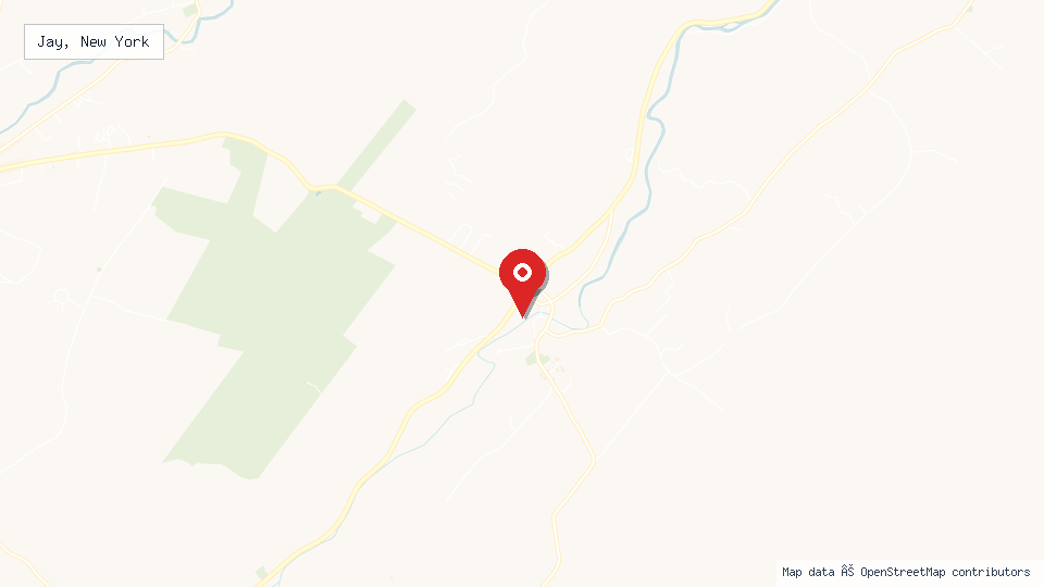 Street map of Jay, New York with location pin