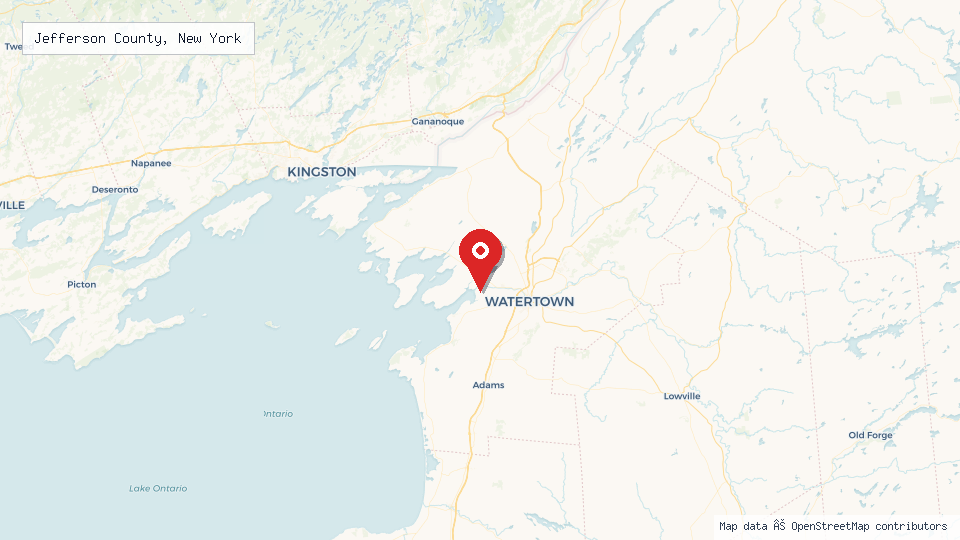 Street map of Jefferson County, New York with location pin