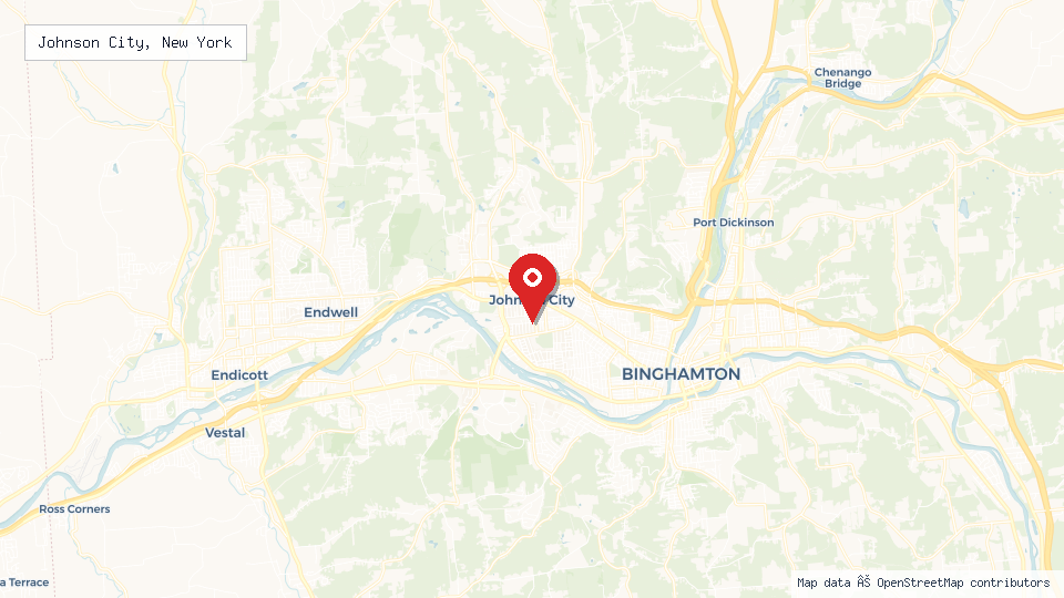 Street map of Johnson City, New York with location pin
