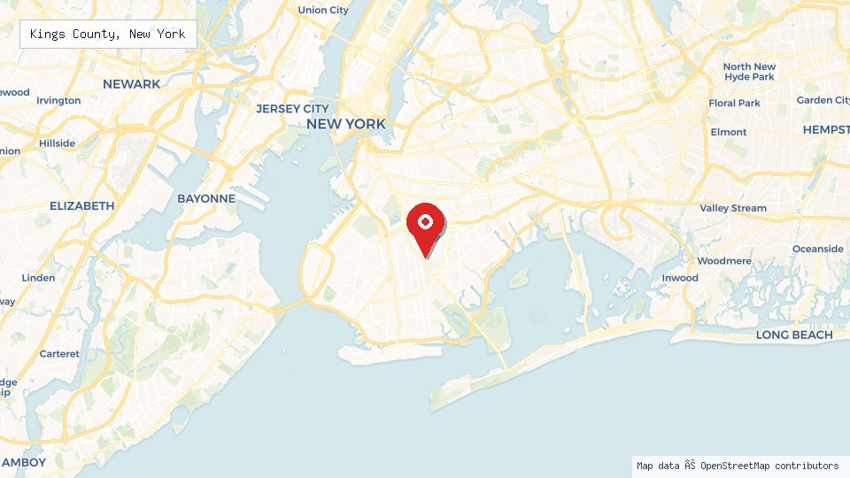 Street map of Kings County, New York with location pin