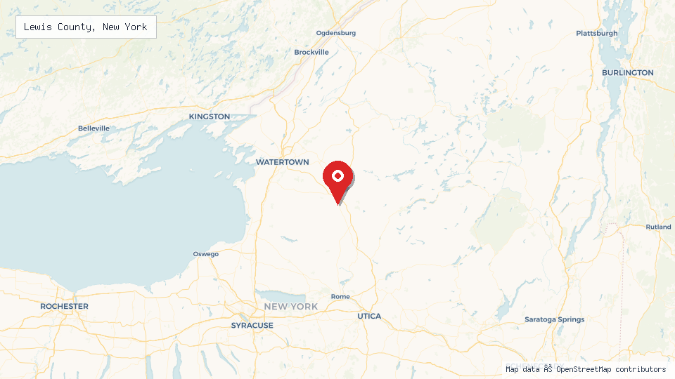 Street map of Lewis County, New York with location pin
