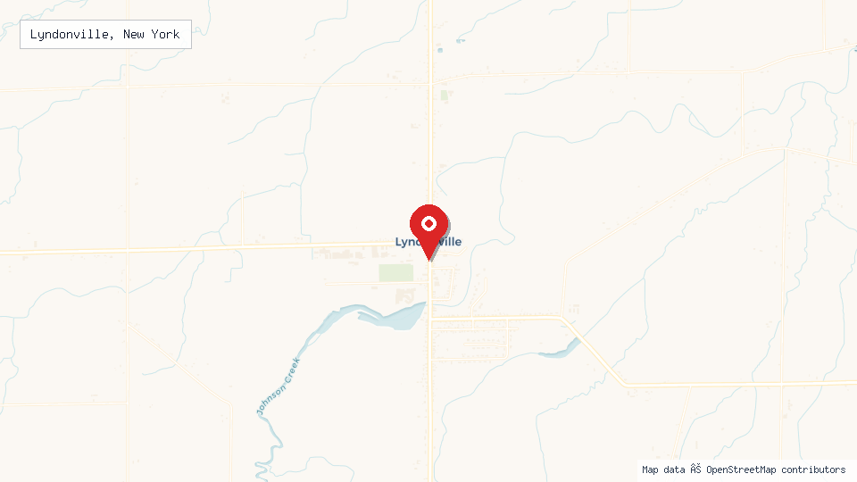 Street map of Lyndonville, New York with location pin