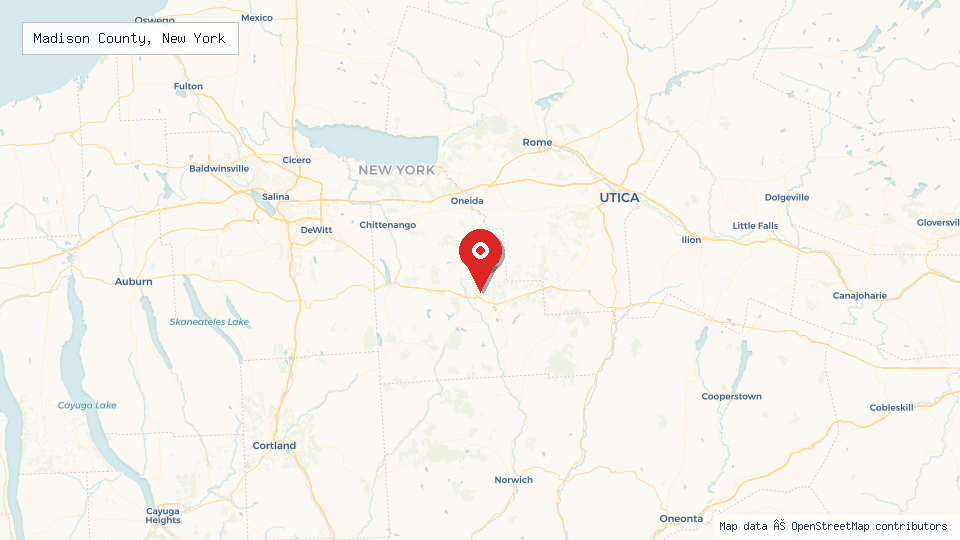 Street map of Madison County, New York with location pin