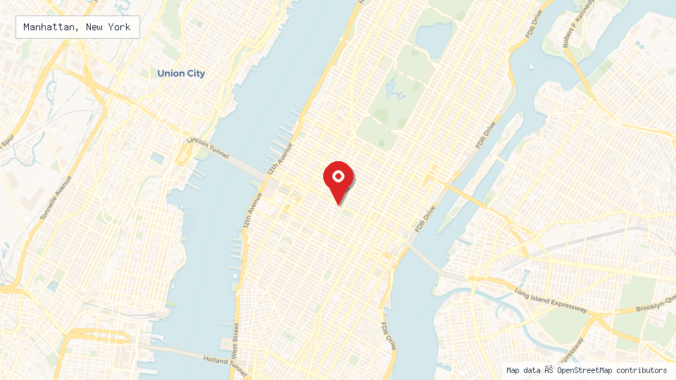Street map of Manhattan, New York with location pin