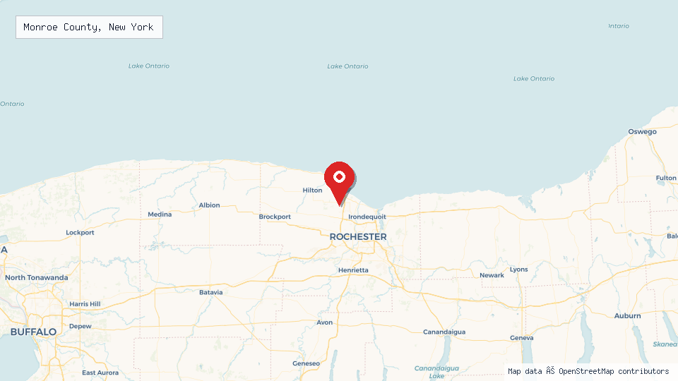 Street map of Monroe County, New York with location pin