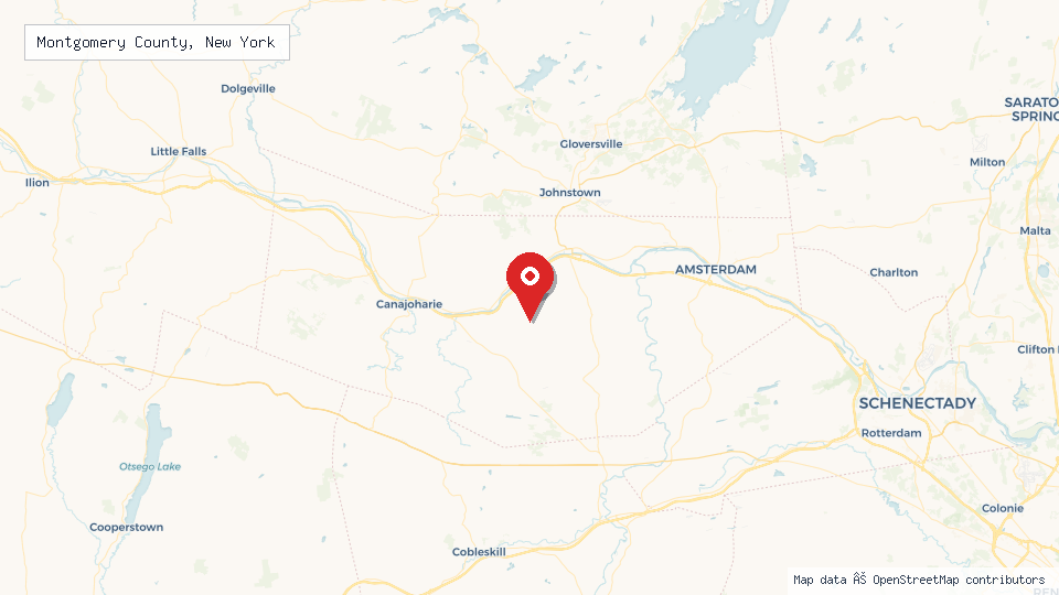 Street map of Montgomery County, New York with location pin