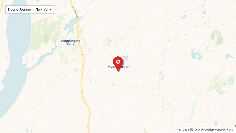 Street map of Myers Corner, New York with location pin