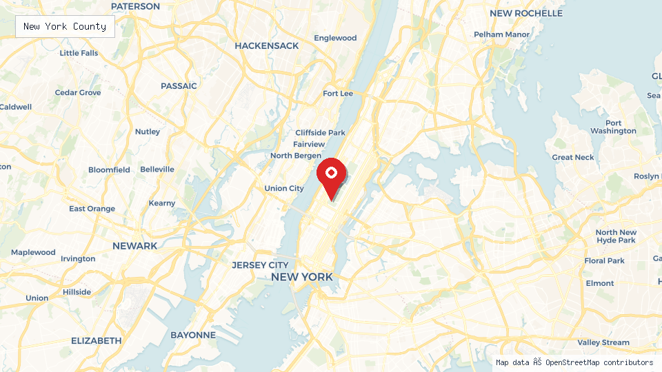 Street map of New York County with location pin