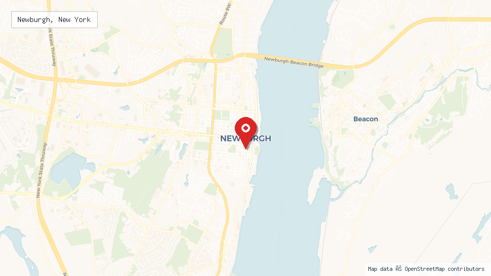 Street map of Newburgh, New York with location pin