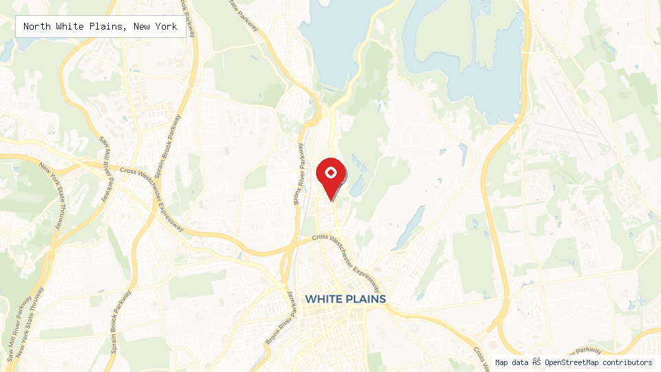 Street map of North White Plains, New York with location pin