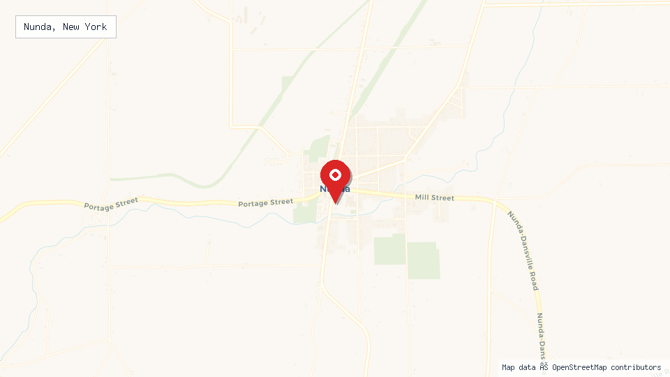 Street map of Nunda, New York with location pin
