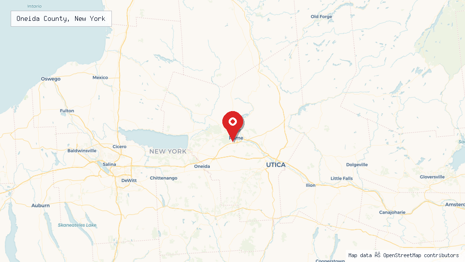 Street map of Oneida County, New York with location pin