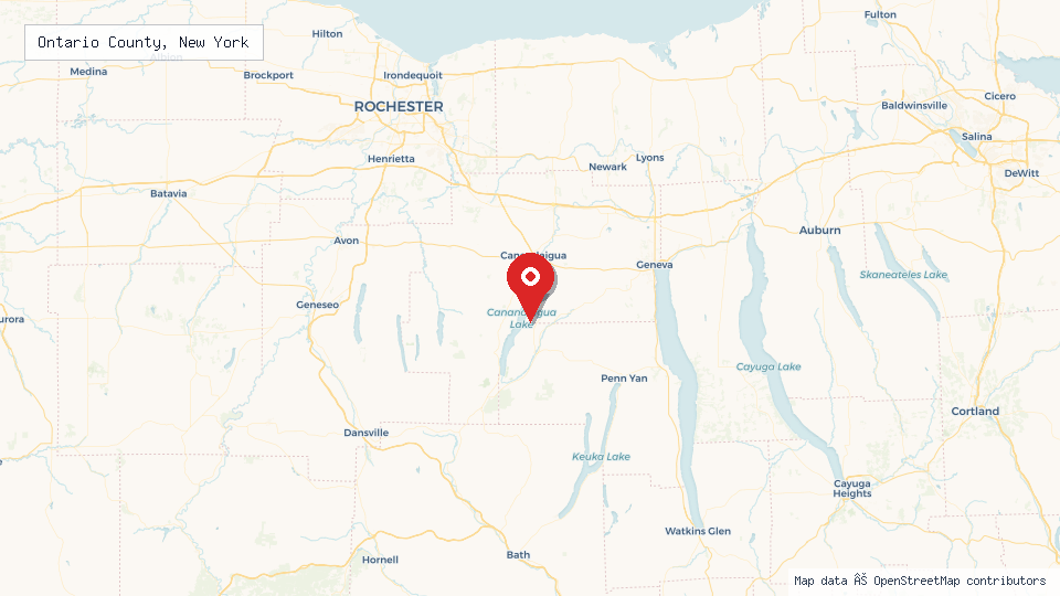 Street map of Ontario County, New York with location pin