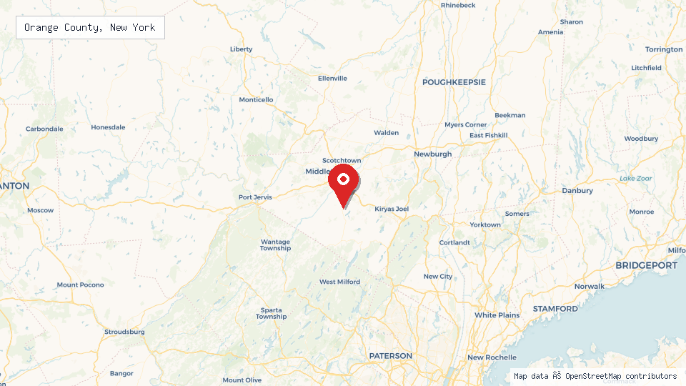 Street map of Orange County, New York with location pin
