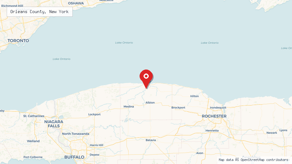 Street map of Orleans County, New York with location pin