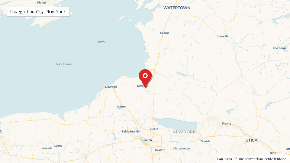 Street map of Oswego County, New York with location pin