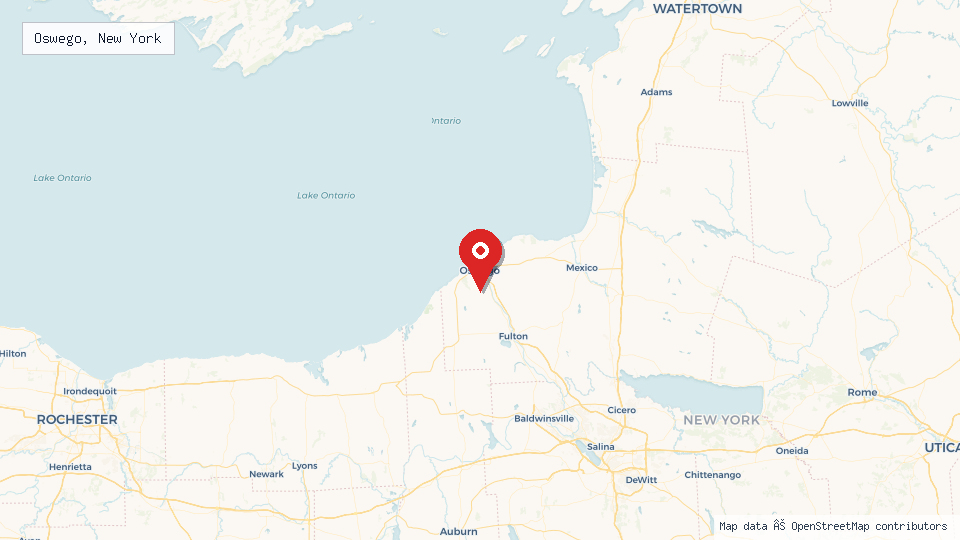 Street map of Oswego, New York with location pin