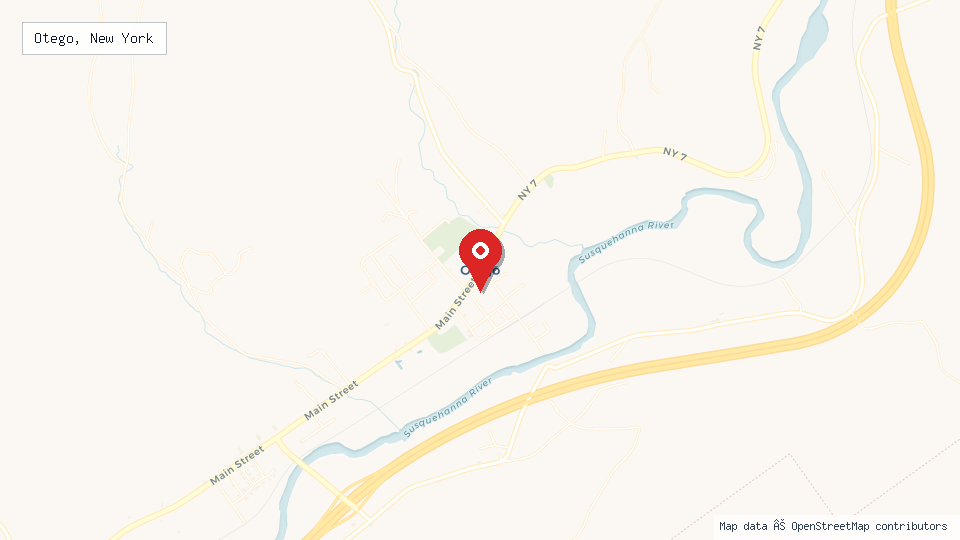 Street map of Otego, New York with location pin