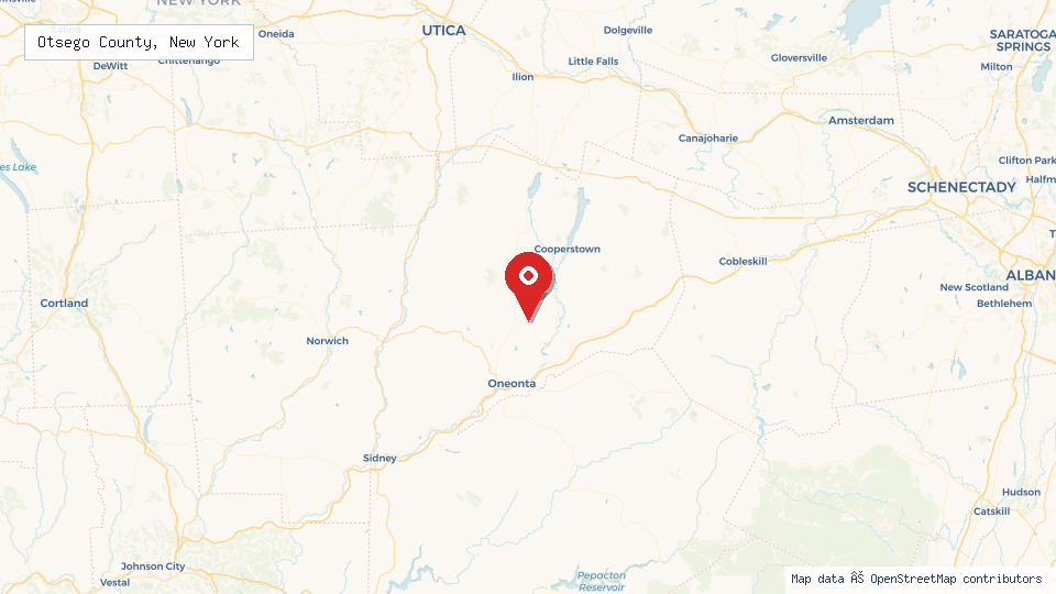 Street map of Otsego County, New York with location pin