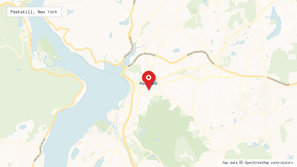 Street map of Peekskill, New York with location pin