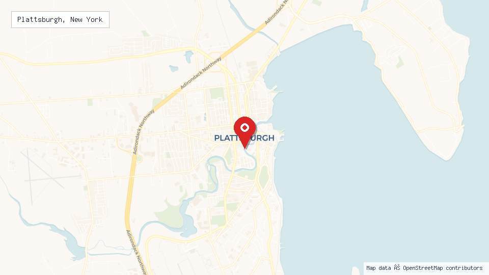 Street map of Plattsburgh, New York with location pin