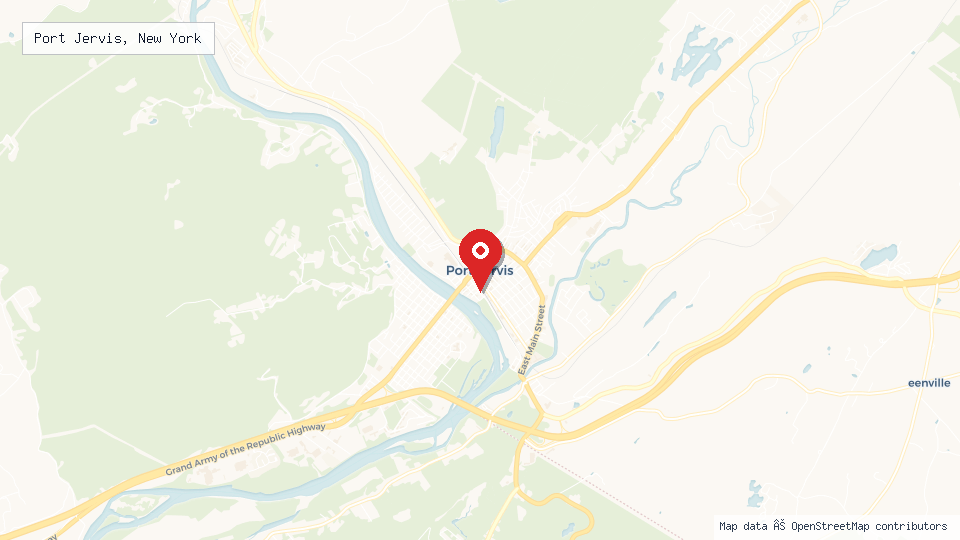 Street map of Port Jervis, New York with location pin