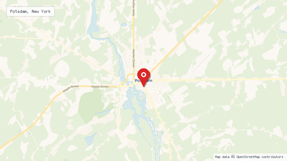 Street map of Potsdam, New York with location pin