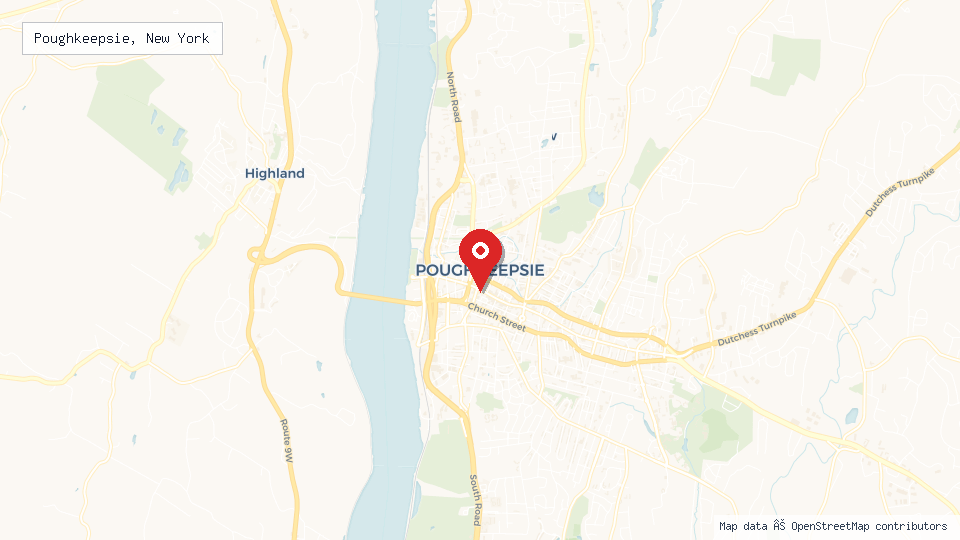 Street map of Poughkeepsie, New York with location pin