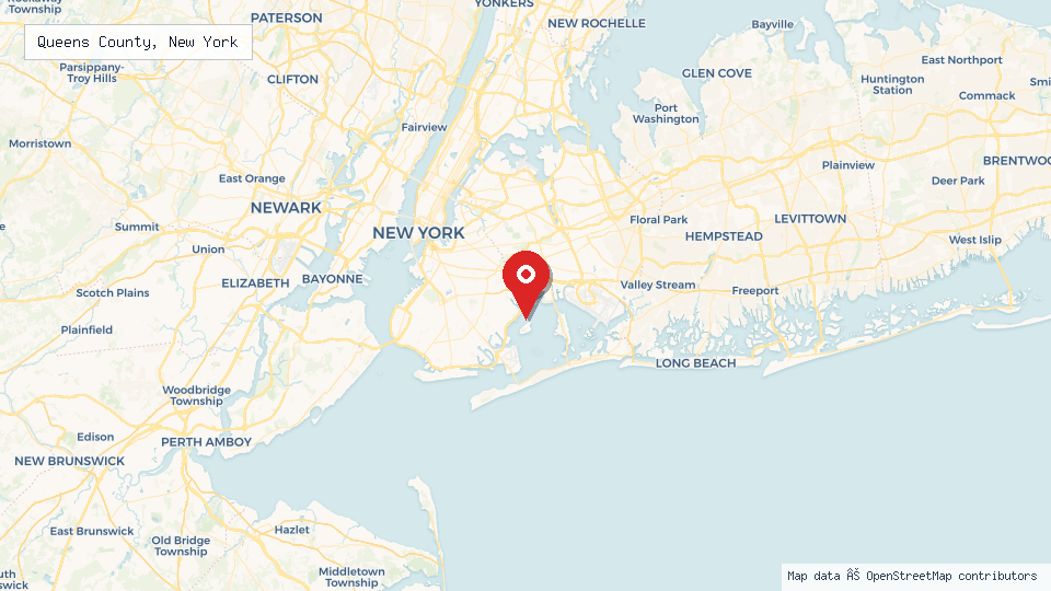 Street map of Queens County, New York with location pin