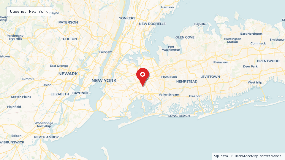 Street map of Queens, New York with location pin