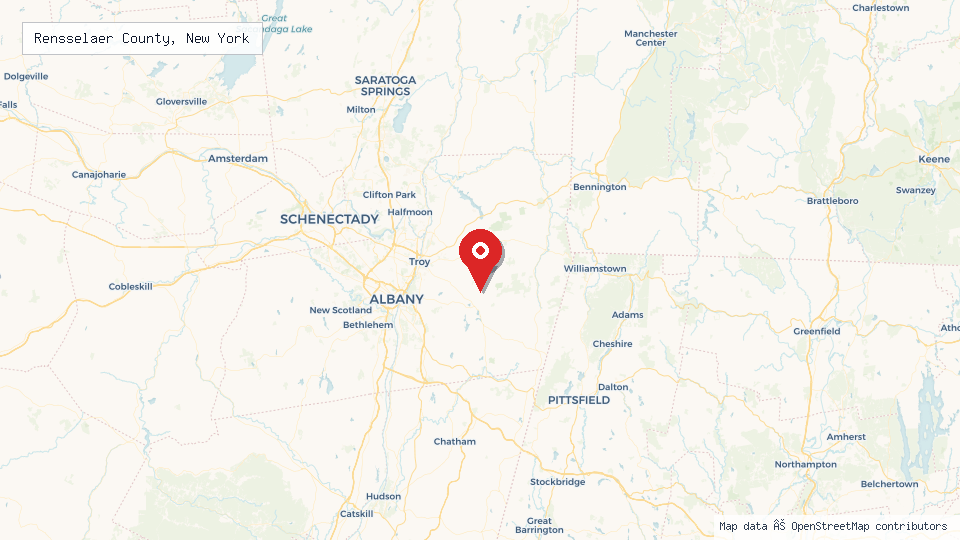 Street map of Rensselaer County, New York with location pin