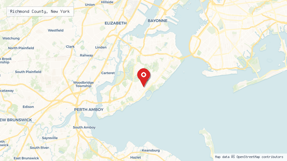 Street map of Richmond County, New York with location pin