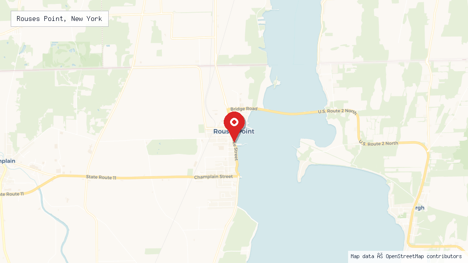Street map of Rouses Point, New York with location pin