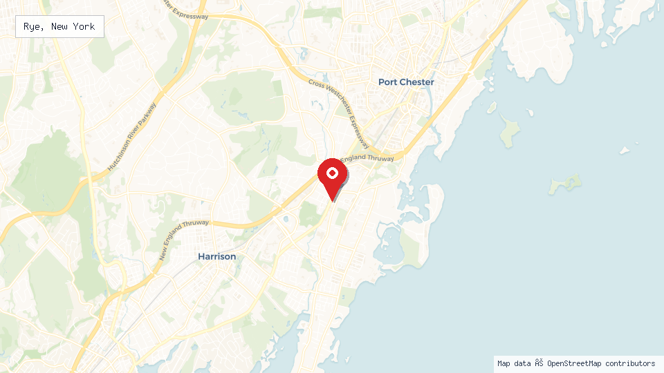 Street map of Rye, New York with location pin